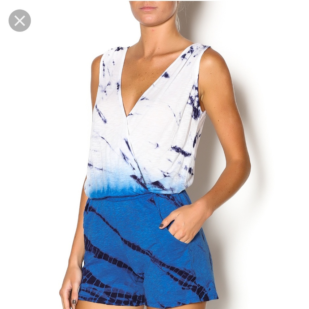 Red Haute blue tie-dye short romper